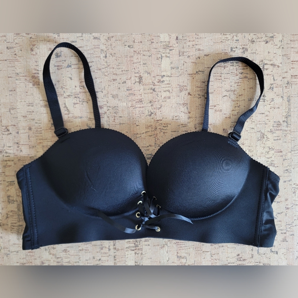 Black Lace-Up Push-Up Bra - Women Intimates Size 36C